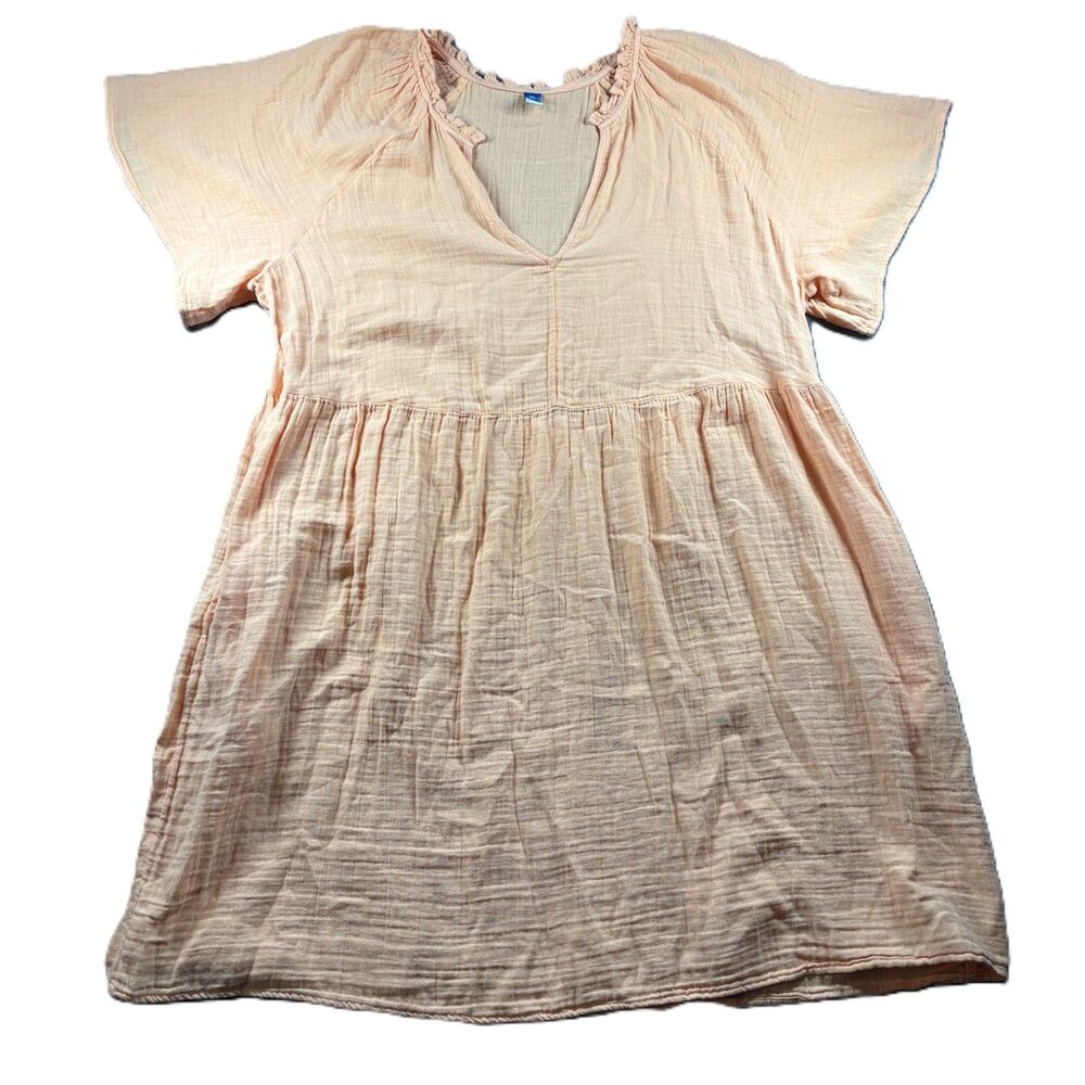 Old Navy Women Dress Split-Neck Crinkle Gauze Mini Swing Coral XXL Tall P107